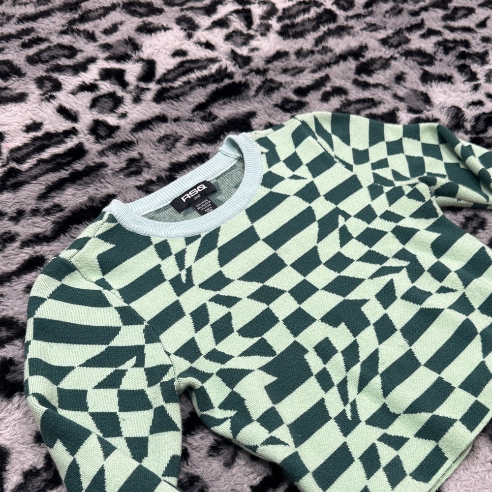 RSQ Green Checkered Crop Top - Picture 3 of 6